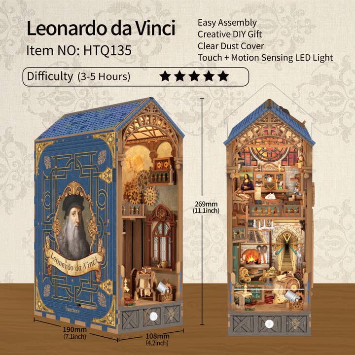 Hands Craft - Vente Puzzle – enfant - Kit de Coin de Livre DIY : Léonard de Vinci avec Couverture Anti-poussière3