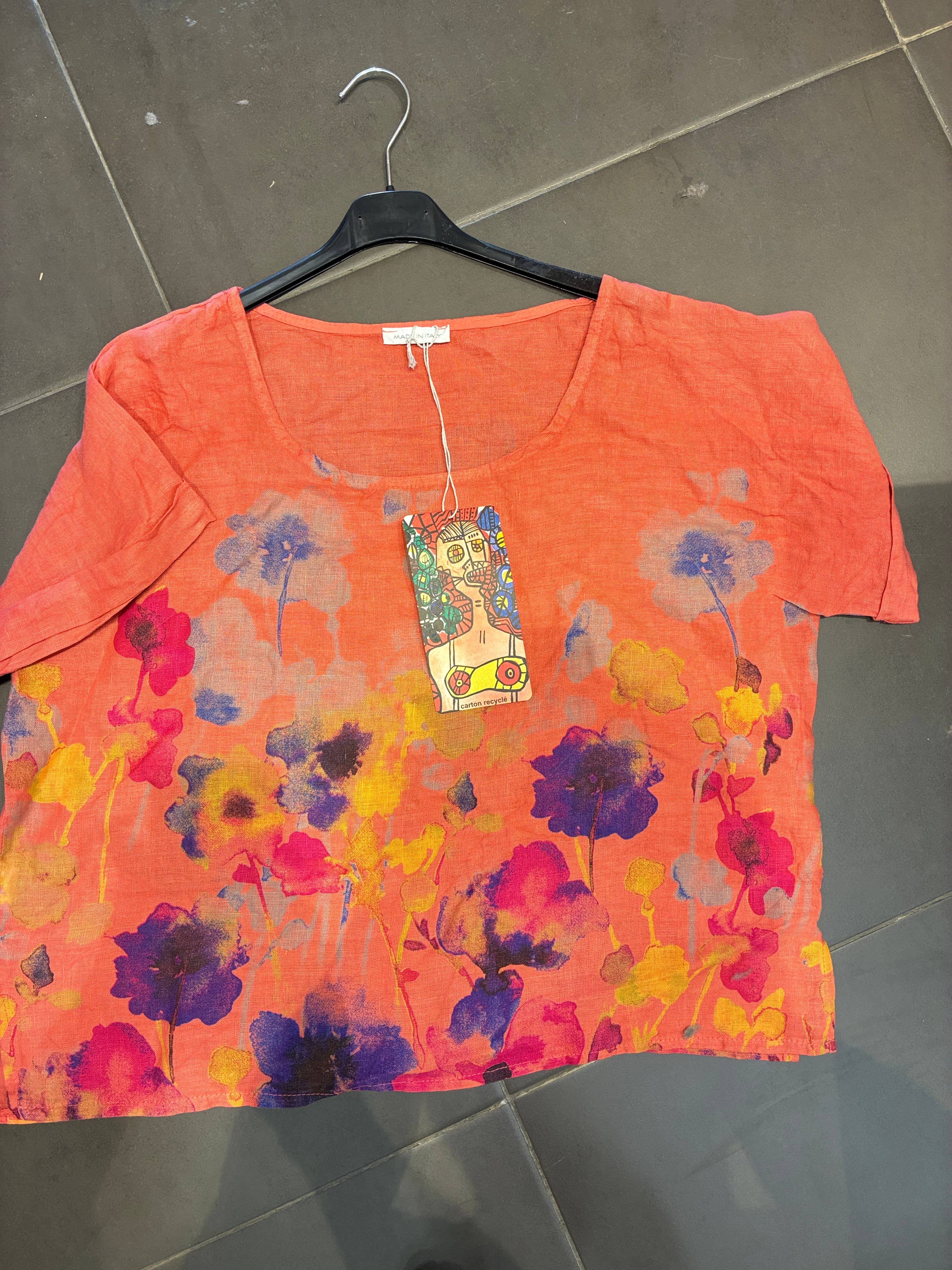 la maison des fibres naturelles – wholesale T-shirt – women's – Round neck printed linen T-shirt 23310 100% LINEN29