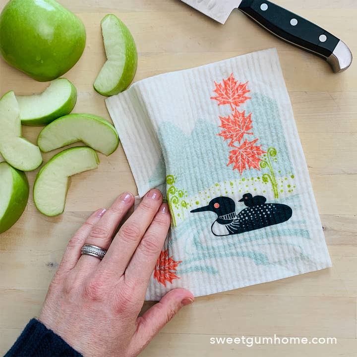 Sweetgum Home - Wholesale Dishcloth - Loons & Leaves Swedish Dishcloth | Summer & Fall decor2