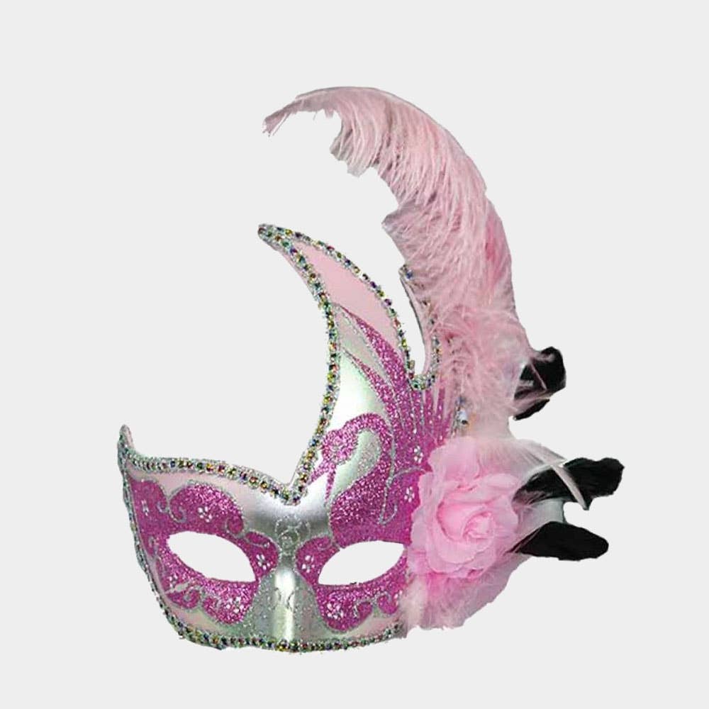 Sensibling Corp. - Wholesale Costume - Women's - Feather Rhinestone Accent Venetian Masquerade Party Mask0