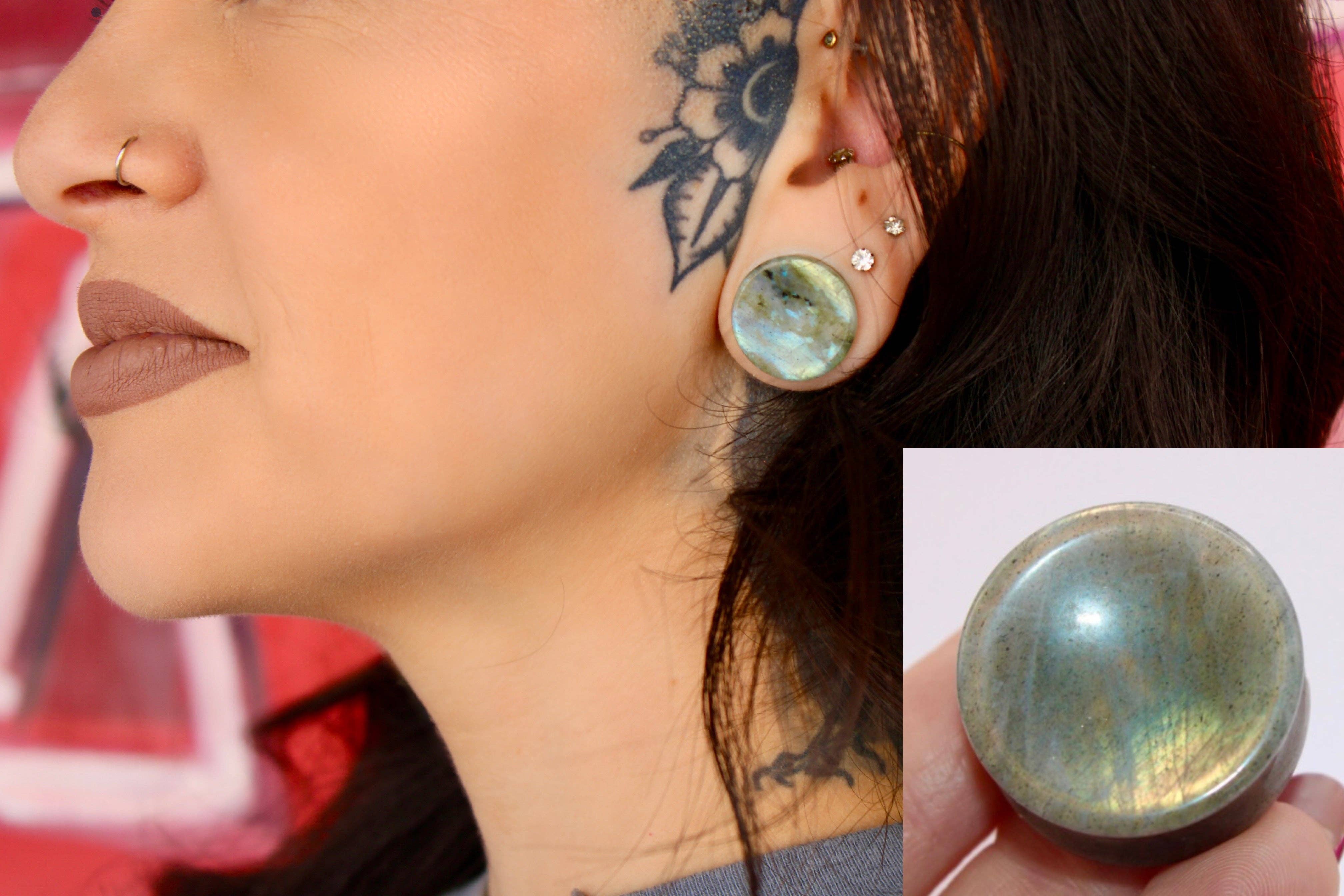 EC Plugs and Gems - Wholesale Gauge/Plug Earrings - Labradorite Plugs Double Flare - Gauges Pair