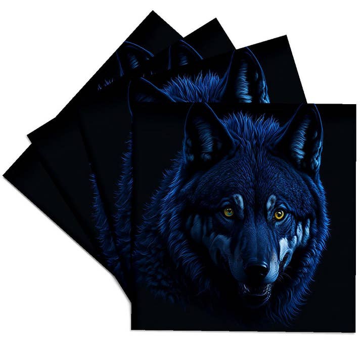 3dRose - Wholesale Coasters - 3dRose, Mystical, magical wolf portrait. Yellow eyes. Dark blue, black gift, Coaster