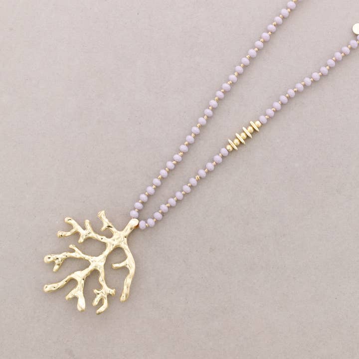 La Cuerda De Sol - Wholesale Snap Jewelry - Long Faceted Crystal Necklace with Coral Metal Pendant