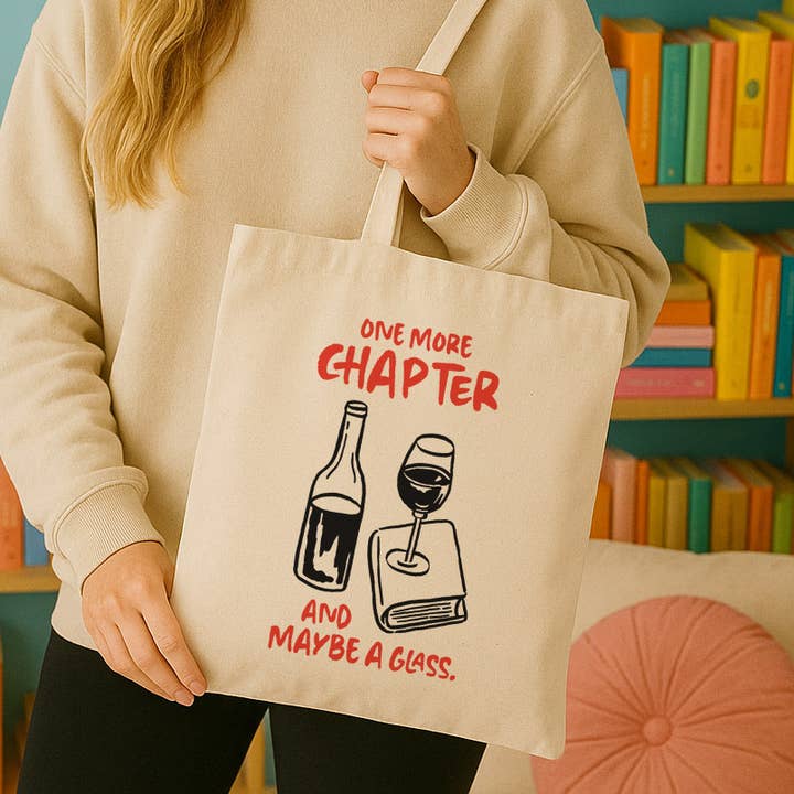 DaisyChainDesignCo - Wholesale Tote bag – Unisex - Books and Wine Canvas Tote Bag