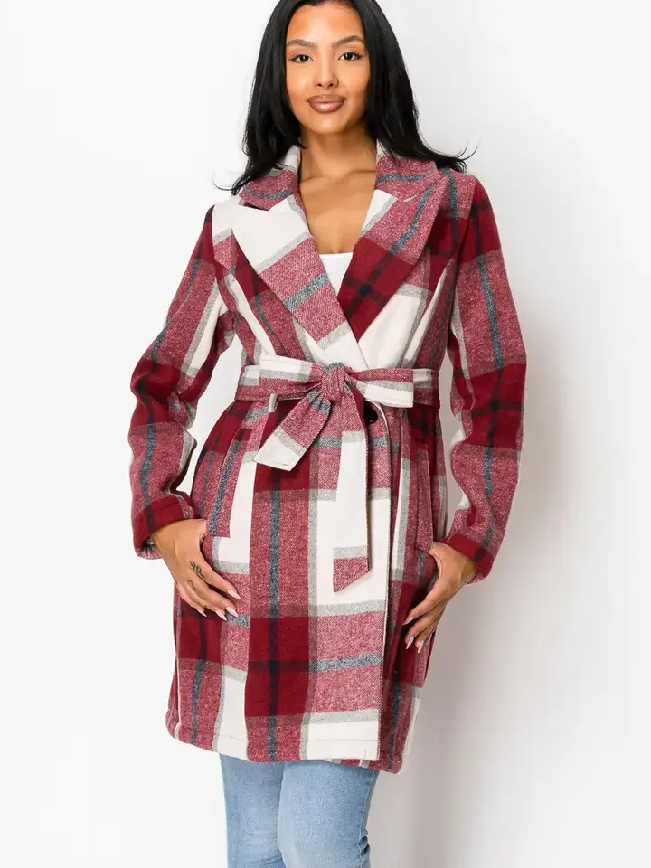 PATRONCITO USA INTERNATIONAL, INC - Wholesale Coat - Women's - Women's Long Coat Plaid Jacket with belt (LJ400)27