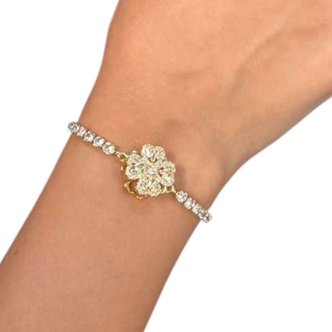 Loli – Großhandel Armband mit Charms/Anhängern – Drehender Spinner-Blumenarmreif – Kristall-Tennis11