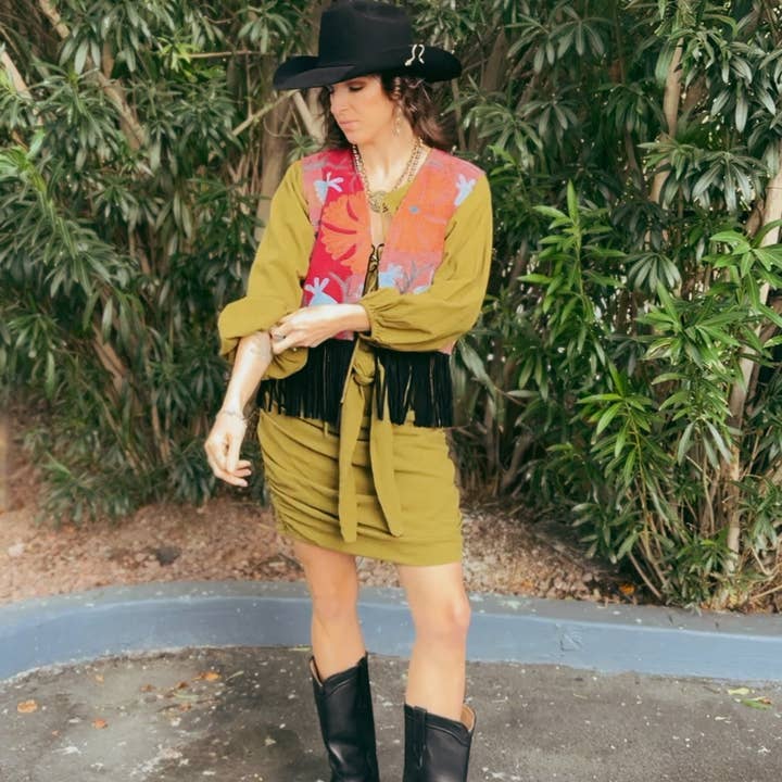 Wylder Trading Company - Wholesale Outerwear Vest - Women's - Boho Western Artisan Fringe Vests | Kantha Suzani Textile11