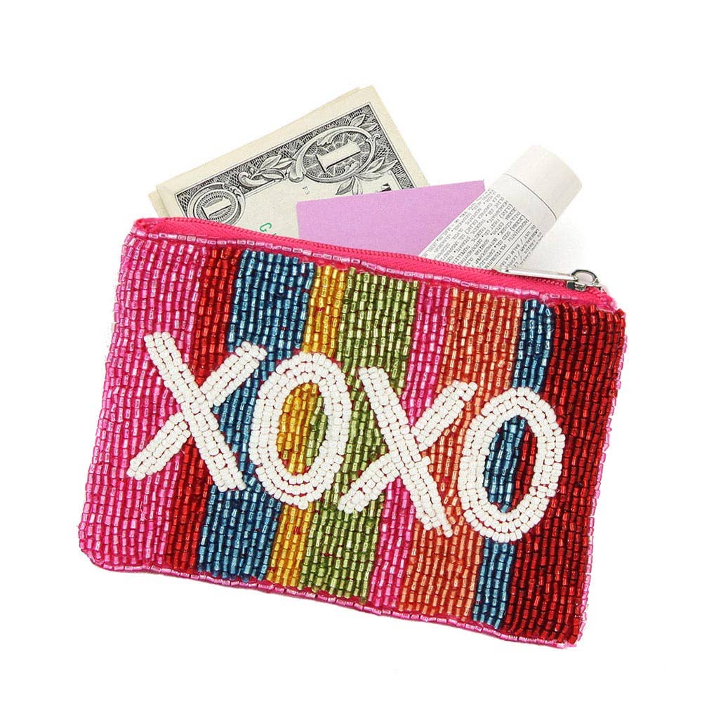 Sensibling Corp. - Wholesale Coin Purse - Women's - XOXO Message Rainbow Color Block Beaded Mini Pouch Bag1