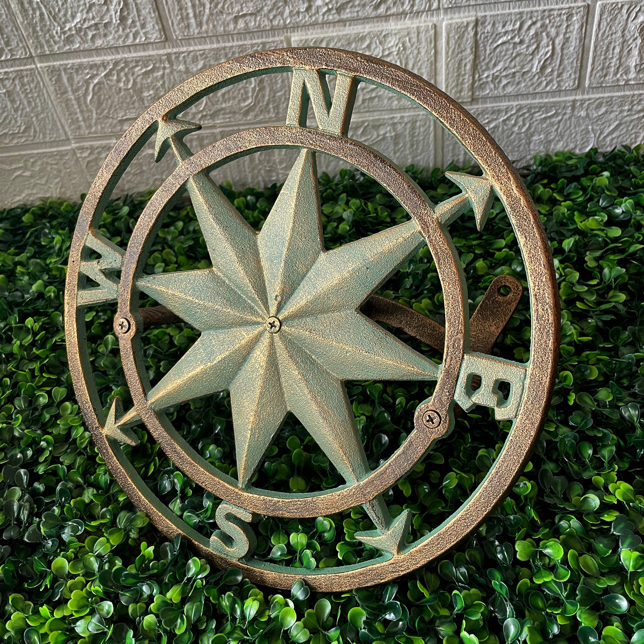 Zeckos - Wholesale Outdoor ornament/decor - Cast Iron Nautical Compass Rose Wall Mounted Decorative Hanging Garden Hose Holder Verdigris Green Finish6