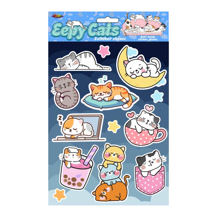 Sleepy Cats 2 Pack Sticker Sheets for wholesale by Kalan