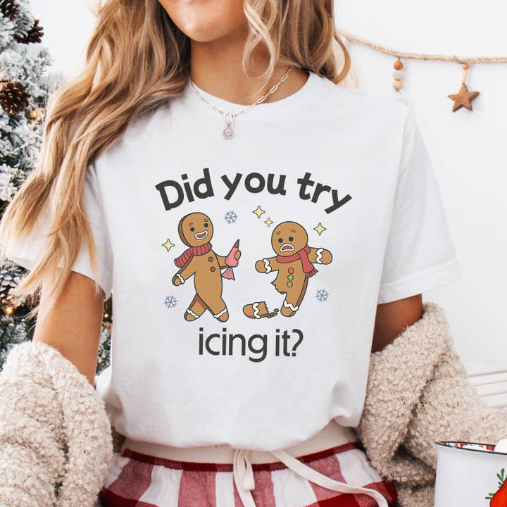 Glaime - Wholesale T-Shirt (Graphic) - Women's - Comfort Colors Try Icing It Funny Christmas Shirt, Christmas4