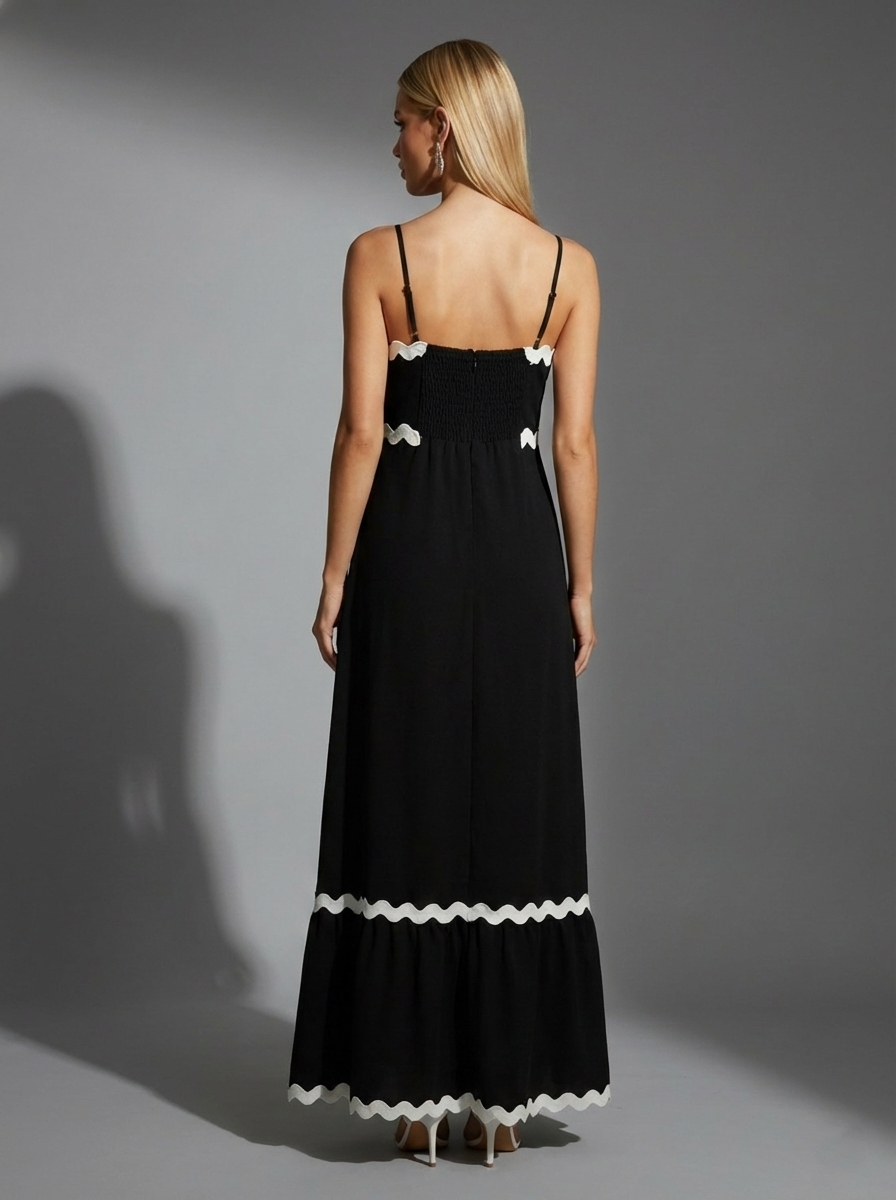 LTX Sportswear - Wholesale Dress - Women's - 110 Black Maxi Dress with Contrast Scallop Trim1