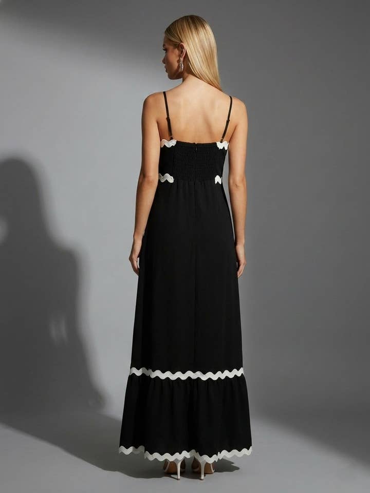 LTX Sportswear - Wholesale Dress - Women's - 110 Black Maxi Dress with Contrast Scallop Trim1