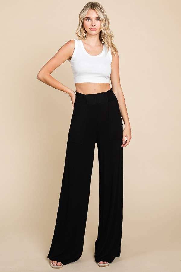 Culture Code - Wholesale Pants - Women's - CAP1848 - SMOCKING WAIST WIDE POCKET PANTS0