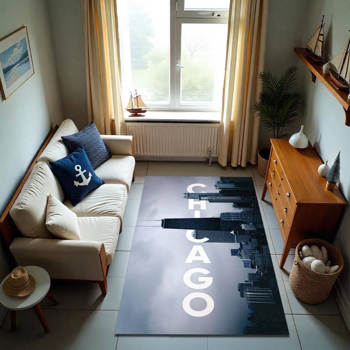 Tappeto Skyline di Chicago: Vista Moderna della Città , Decorazione Urbana per la Casa per la vendita all'ingrosso da parte di Rugendary Trade LLC