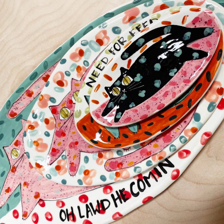 By Bianca Rae – wholesale Decorative plate/dish/bowl – Maximalist Cat Plate Oval In 5 Sizes6
