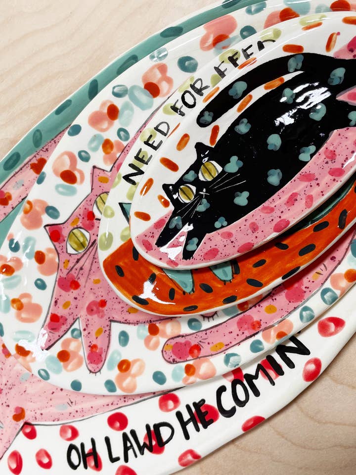 Maximalist Cat Plate Oval In 5 Sizes for wholesale by By Bianca Rae
