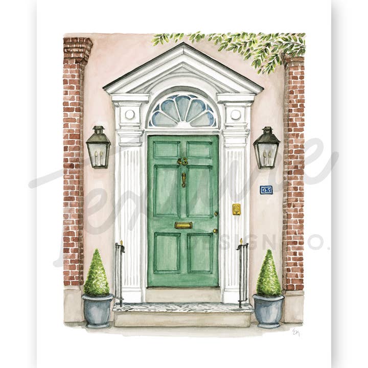 Texture Design Co - Wholesale Art Print - Front Door Watercolor Print: The Sea Green Door1
