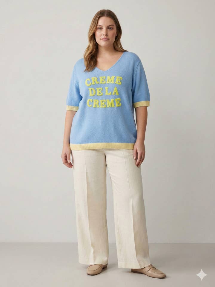 Plus size - Knit top with message and short sleeves for wholesale by C'MELODIE