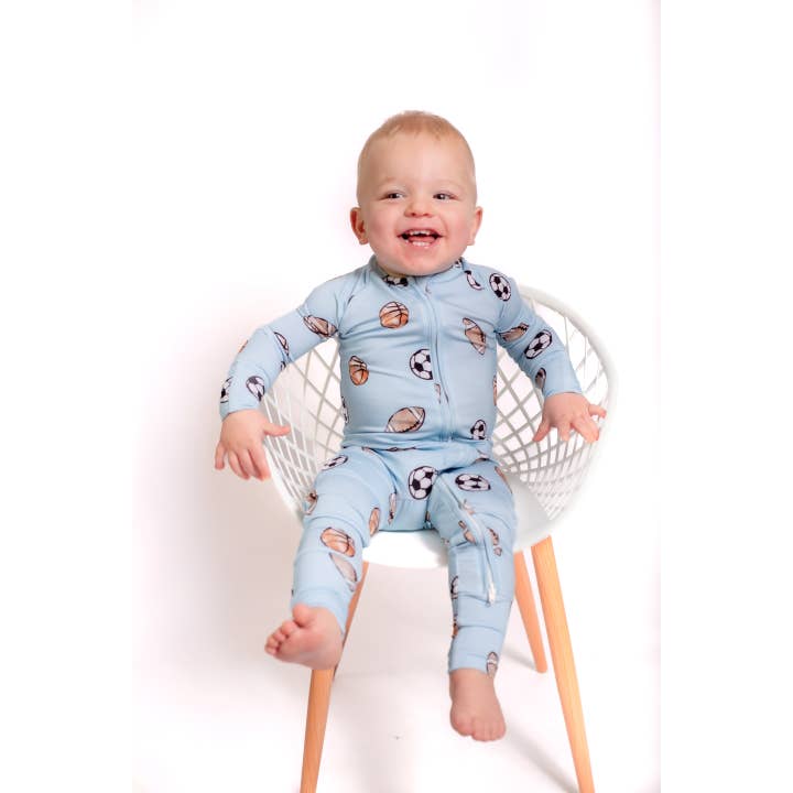 Romper de Fecho de Desporto Azul em Bambu por atacado de Tiny toes Baby Co