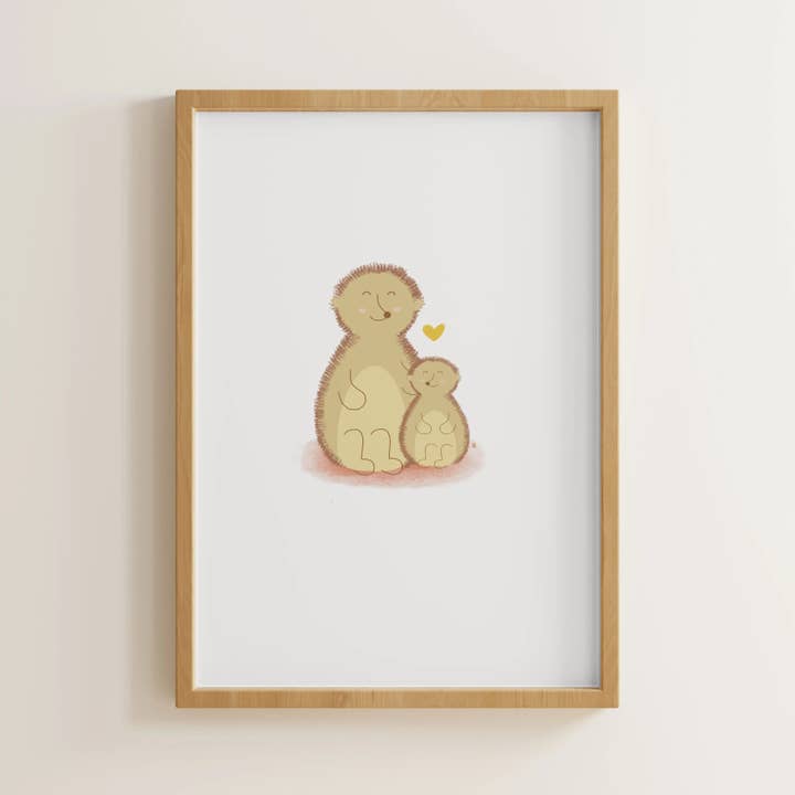 Stampa d'Arte per Bambini - Mamma e Cucciolo di Riccio - A4 & A3 per la vendita all'ingrosso da parte di Kago Studio