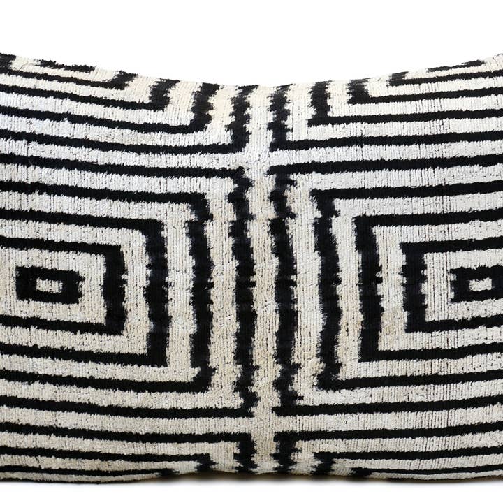 ETERNITY BLACK- IKAT SILK/VELVET PILLOWCASE 16"x24" for wholesale by MD Home