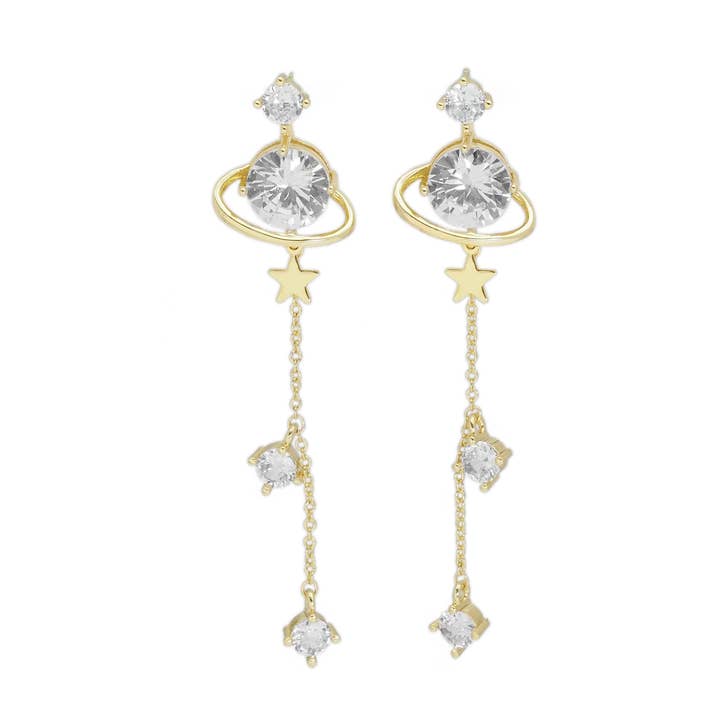 Gold Star Planet Dangle Stud Earrings, Sku#LD466 for wholesale by BestBeads&Beyond