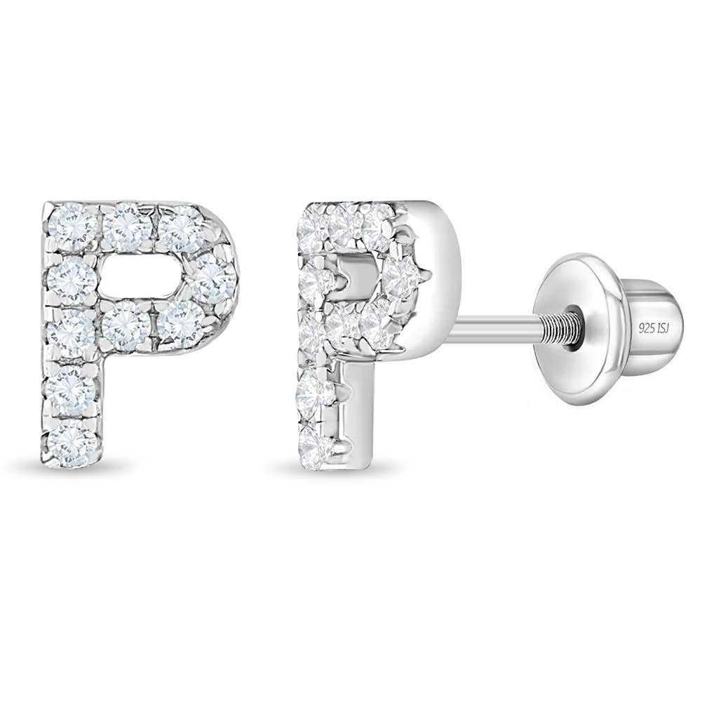 In Season Jewelry - Wholesale Earrings - Kids - CZ Letter Initial Girls / Kids Earrings - Sterling Silver36