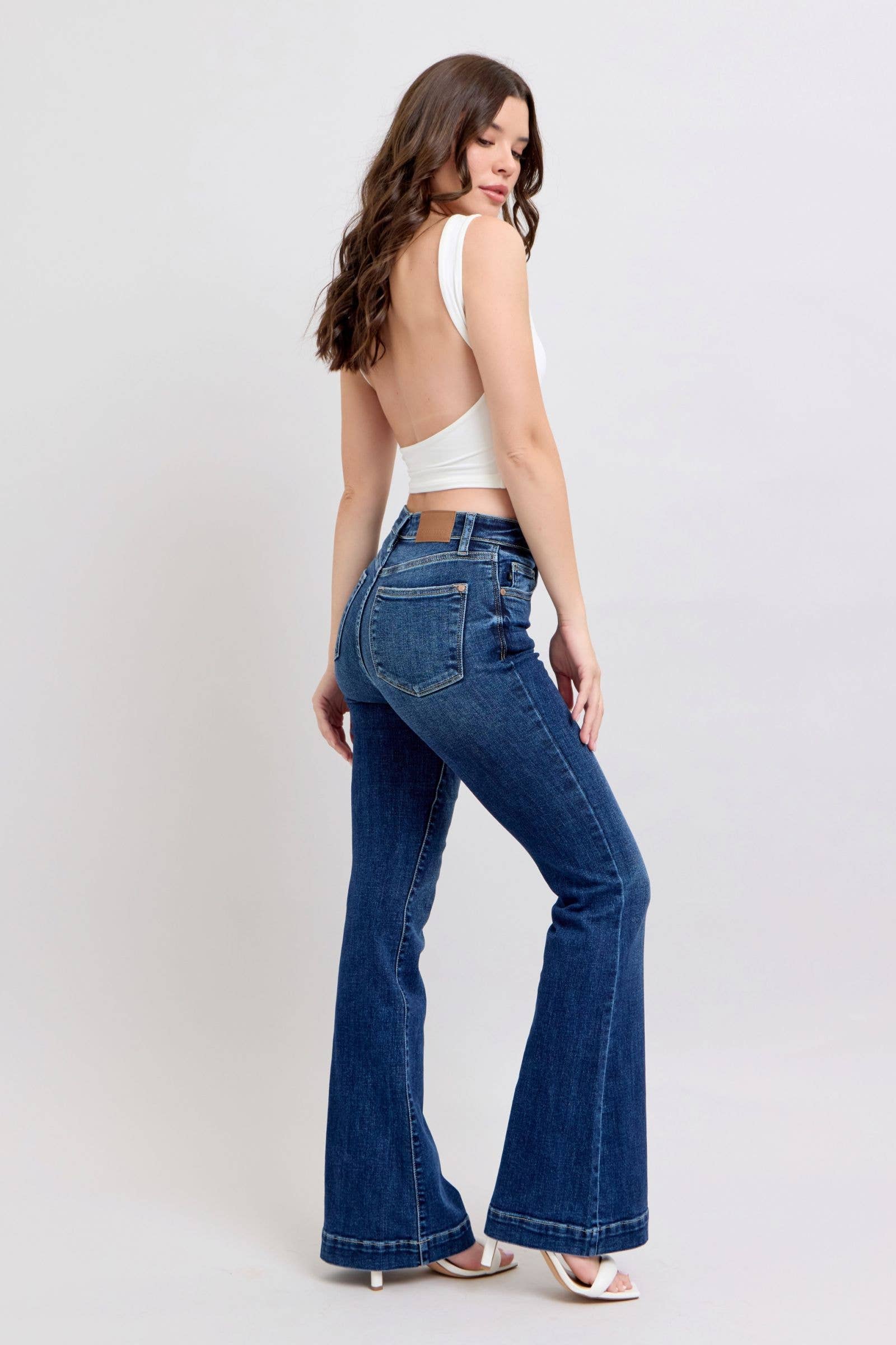 Watermelon Apparel - Wholesale Jeans - Women's - Judy Blue High Waist Dark Wash Trouser Flare7