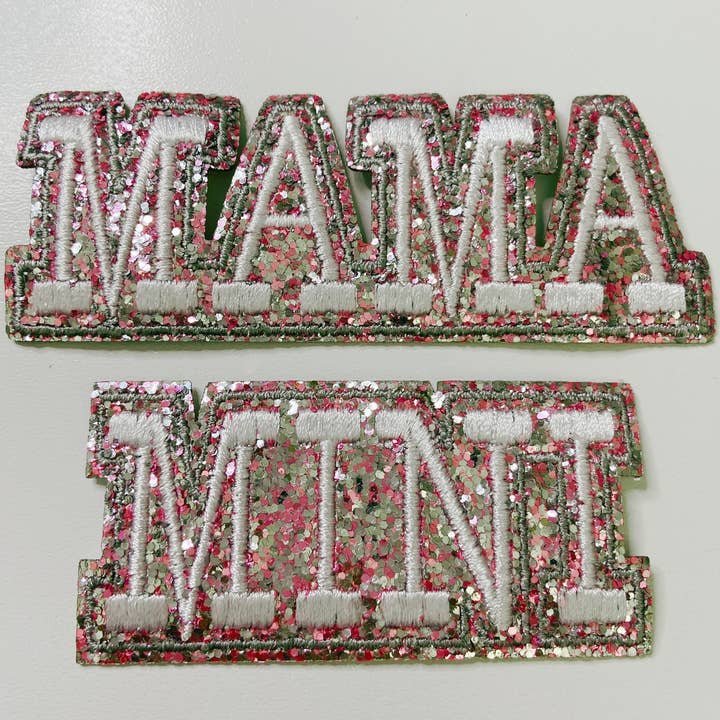 4 Zoll MAMA/3 Zoll MINI — Aufnäher mit Glitzermotiv und bestickter Mütze für den Großhandel von TEELUX