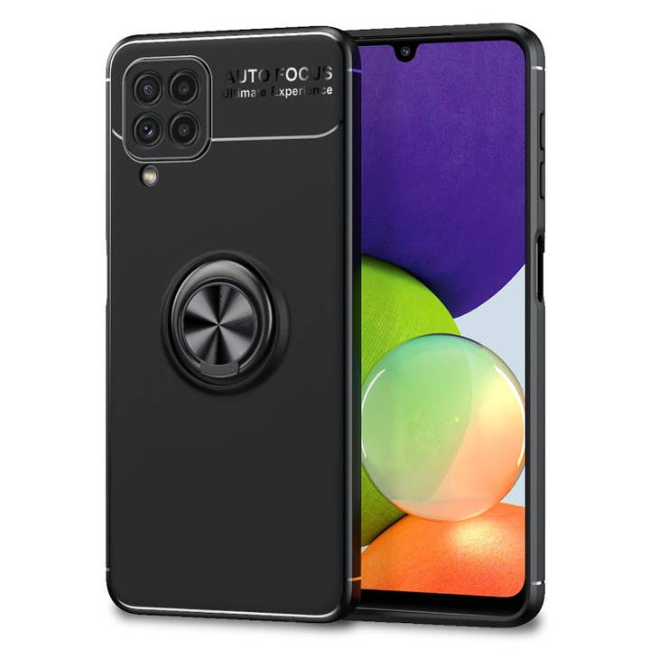 Custodia ad anello nero opaco NALIA per Samsung Galaxy A22 con anello a 360° per funzione di supporto per la vendita all'ingrosso da parte di SchnappFreude