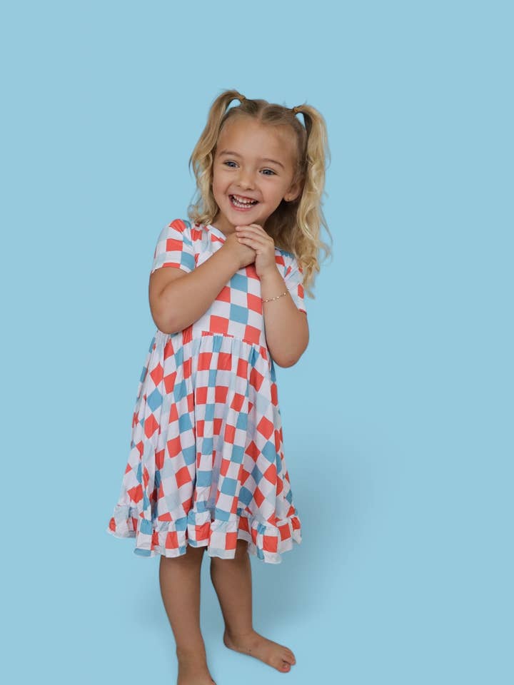 Dream Big Little Co. - Wholesale Dress - Kids - USA CHECKERS DREAM RUFFLE DRESS