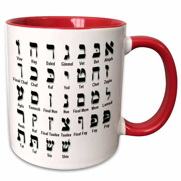 11oz Two-Tone Red Mug Print of The Hebrew Alphabet for wholesale by 3dRose