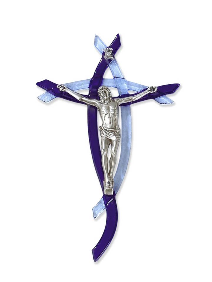Two-tone blue Murano glass cross for wholesale by Costa Articoli Religiosi