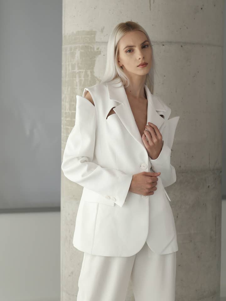 Makeda White Cut Out Jacket for wholesale by MAET