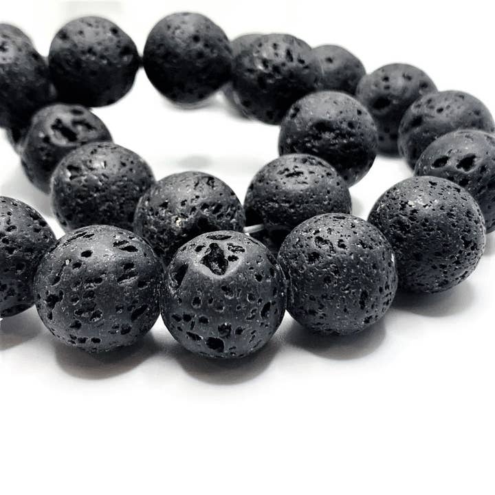 Guerrilla Charm - Wholesale Beads - 12mm Black Lava Stone Diffuser Beads
