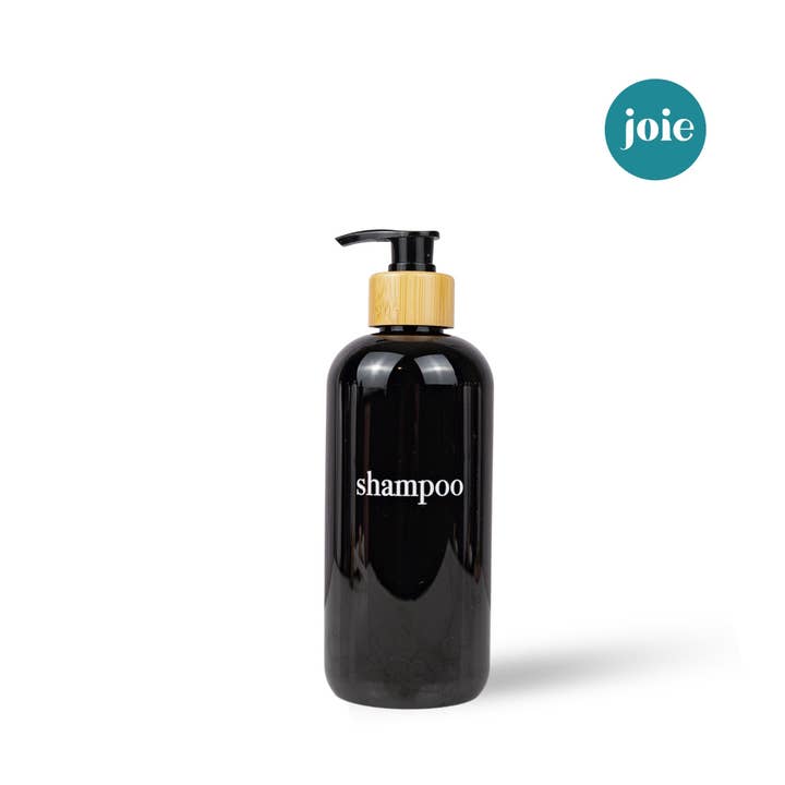 Joie Designs Co. | Refillable Bottles - Wholesale Soap Dispenser - Black Shampoo Dispenser Sets | Black Bottles | Bamboo or Black Plastic Pumps8
