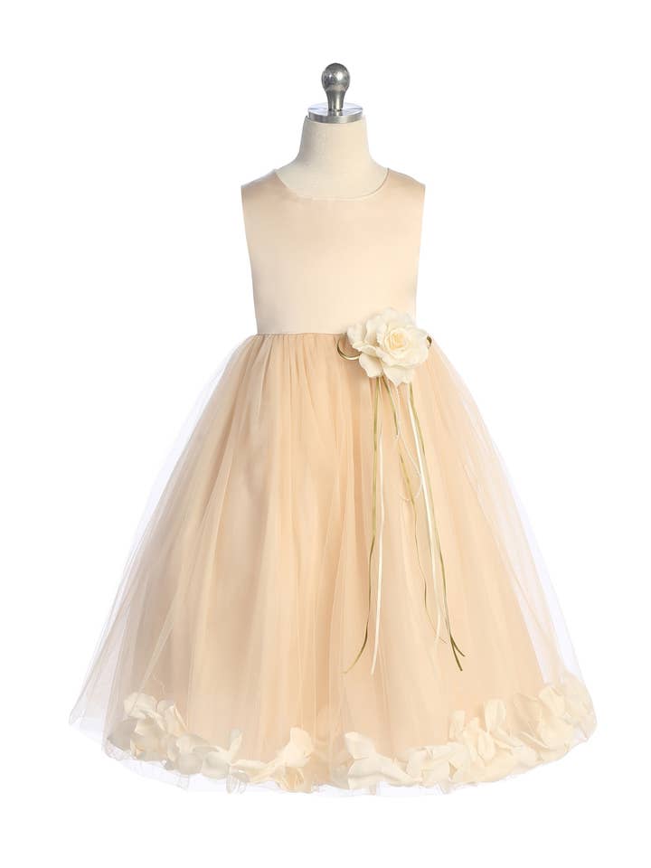 Kid's Dream - Wholesale Dress - Kids - Blush Satin Flower Petal Girls Dress with Plus Sizes