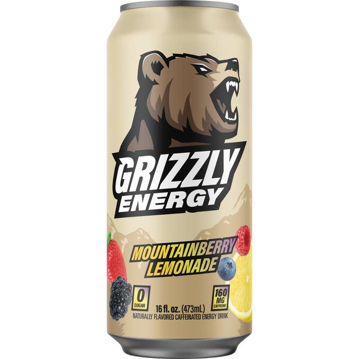 Grizzly Energy Mountainberry Lemonade 16 fl oz, 12ct for wholesale by Grandpa Joe's Candy Shop
