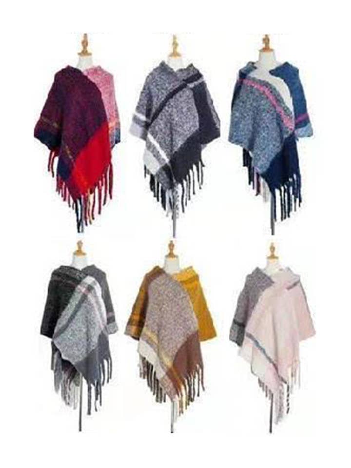 Artini Accessories - Wholesale Poncho - Women's - Soft Knit Large Plaid Design Winter Poncho Set1
