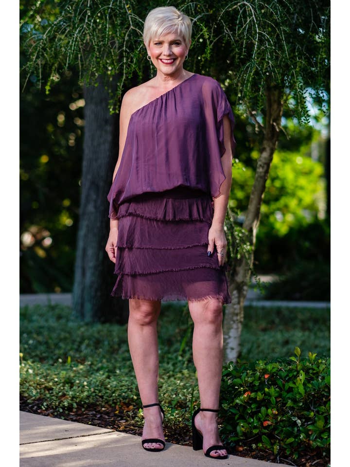 TINA Stephens Italy/Tees By Tina – Engroshandel Bluse - Dame – Aurora Flutter Fly Sleeve Silke Top m/Band Bund (BSS202)13