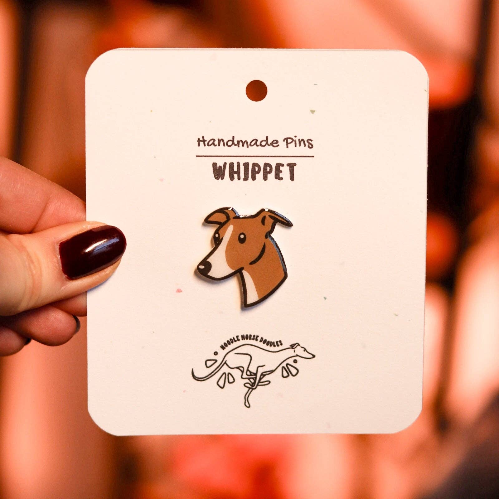 Noodle Horse Doodles - Wholesale Lapel Pin/Button - Whippet - Handmade Pin2