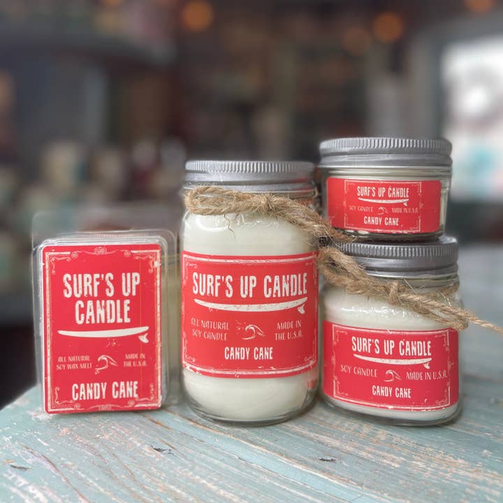 Surfs Up Candle - Wholesale Jar/Filled Candle - Candy Cane Mason Jar Candle - Original Collection