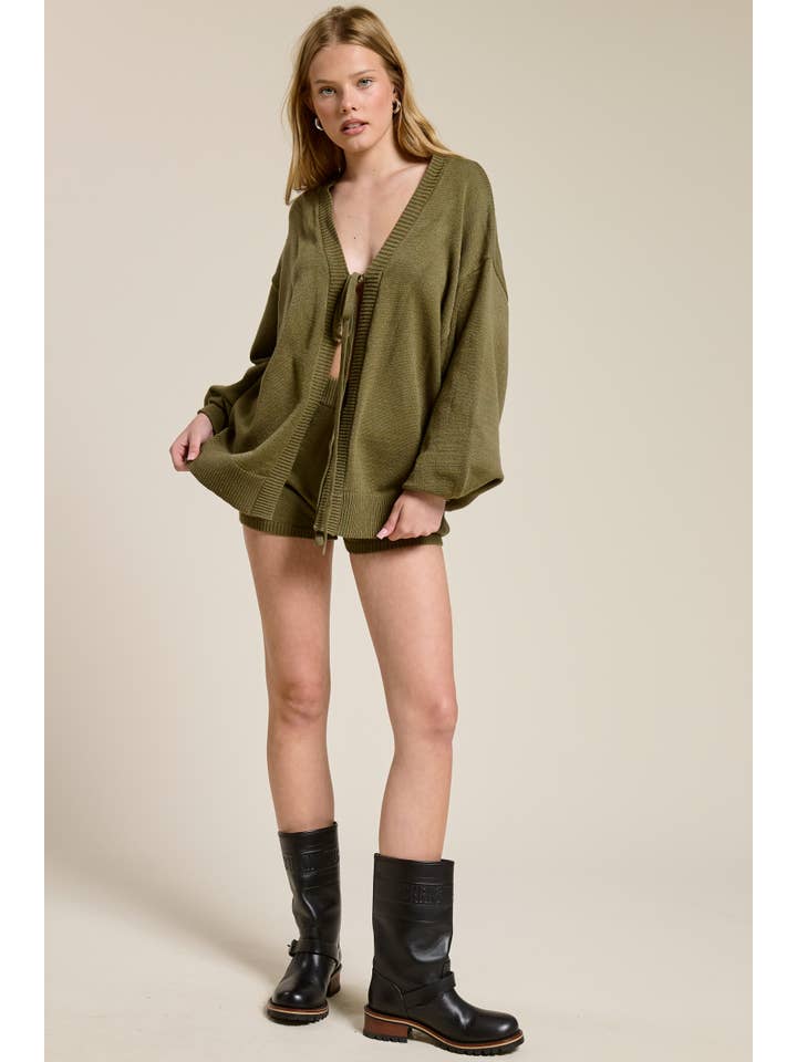 Mimosa - Wholesale Lounge Set - Women's - Self Tie Knit Cardigan and Shorts Lounge Set10