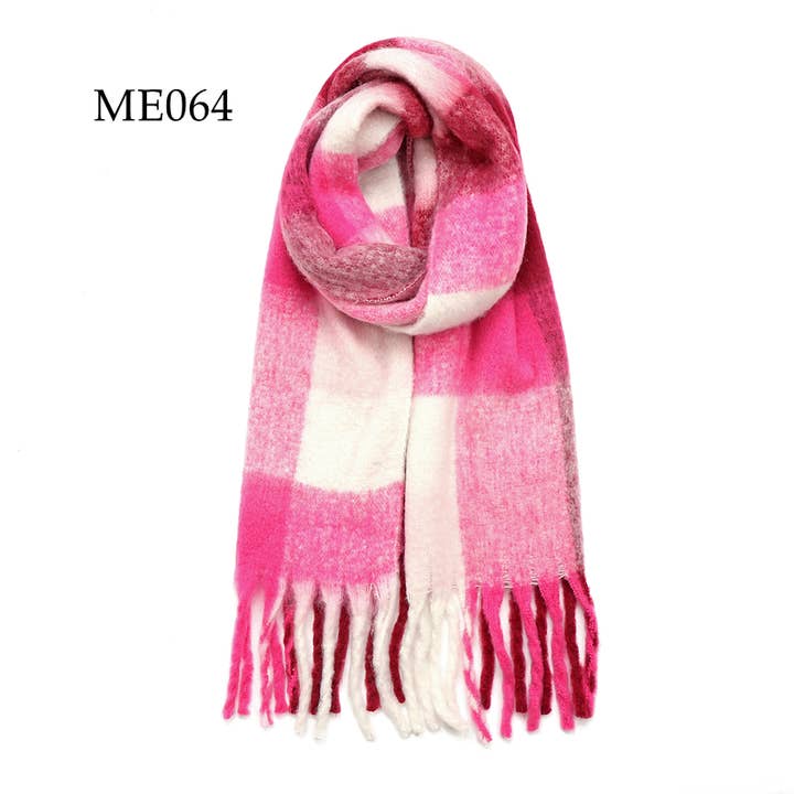 Adorro - Wholesale Scarf - Women's - Soft Chunky Oblong Multi Color Plaid Fleece Scarf (14 colors