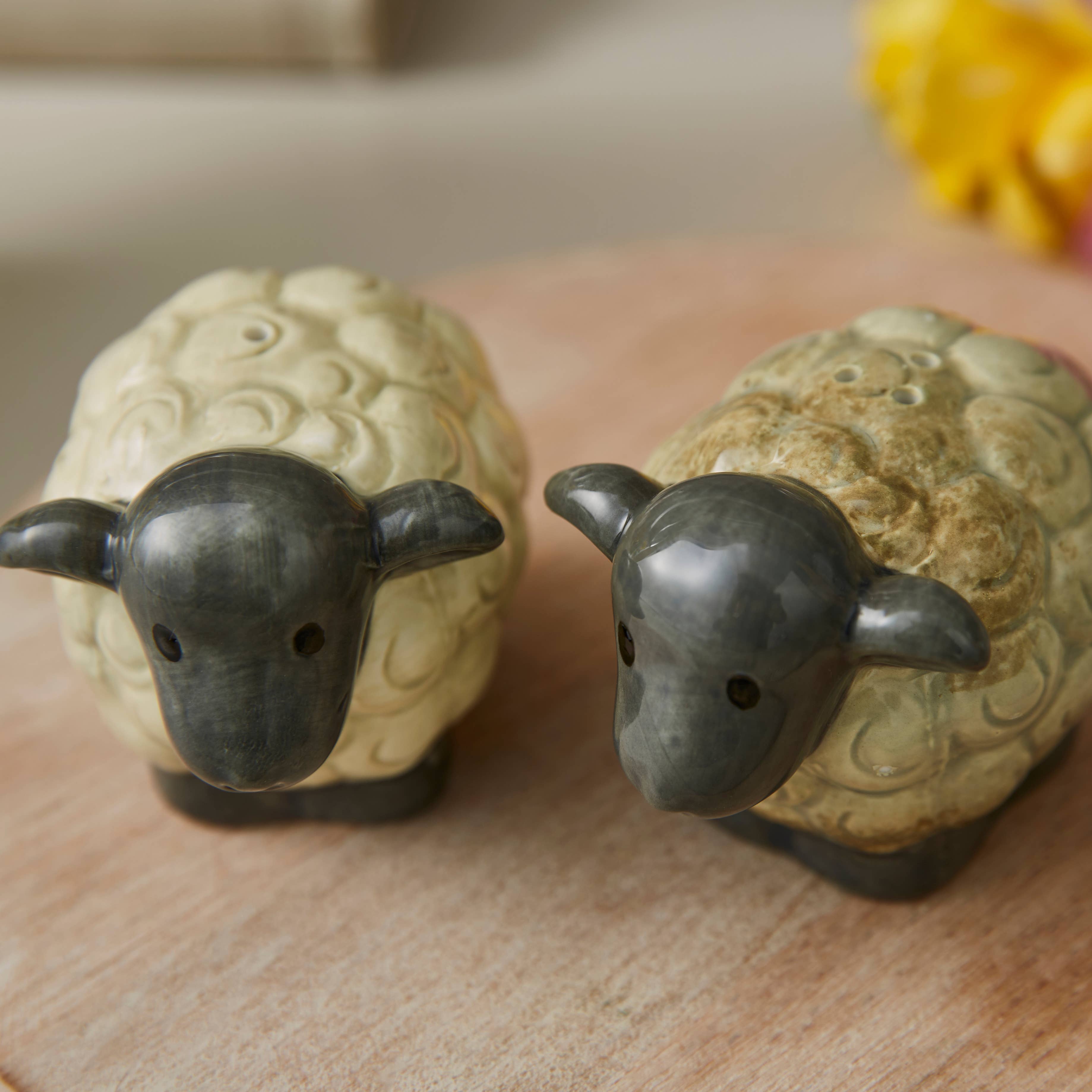 Multi Salt & Pepper Shaker Set Highland Sheep for wholesale on Faire2
