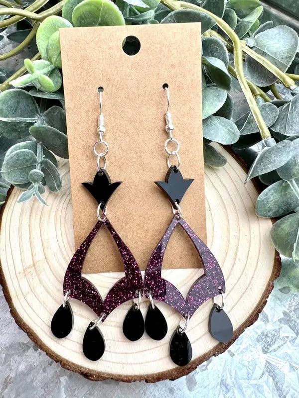 Black Cherry Chandelier Acrylic Earrings for wholesale by Lindsey Lane Wholesale