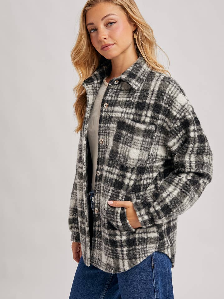 Bluivy - Wholesale Shirt Jacket/Shacket - Women's - BUTTON DOWN BOUCLE PLAID SHACKET WITH POCKETS3