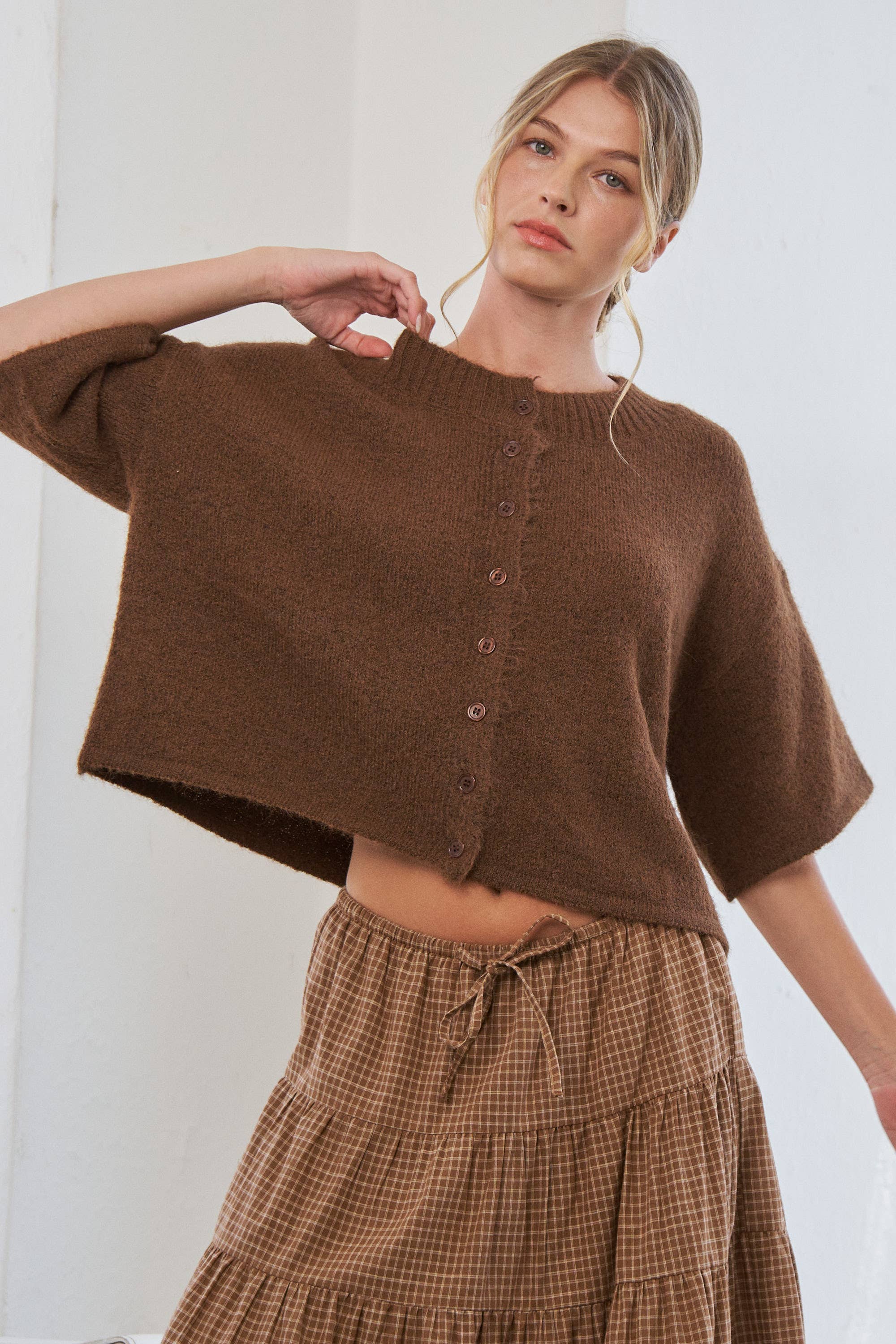 CANDESCENT - Wholesale Cardigan - Women's - Cropped Boxy Soft Knit Cardigan - LOU CARDIGAN9