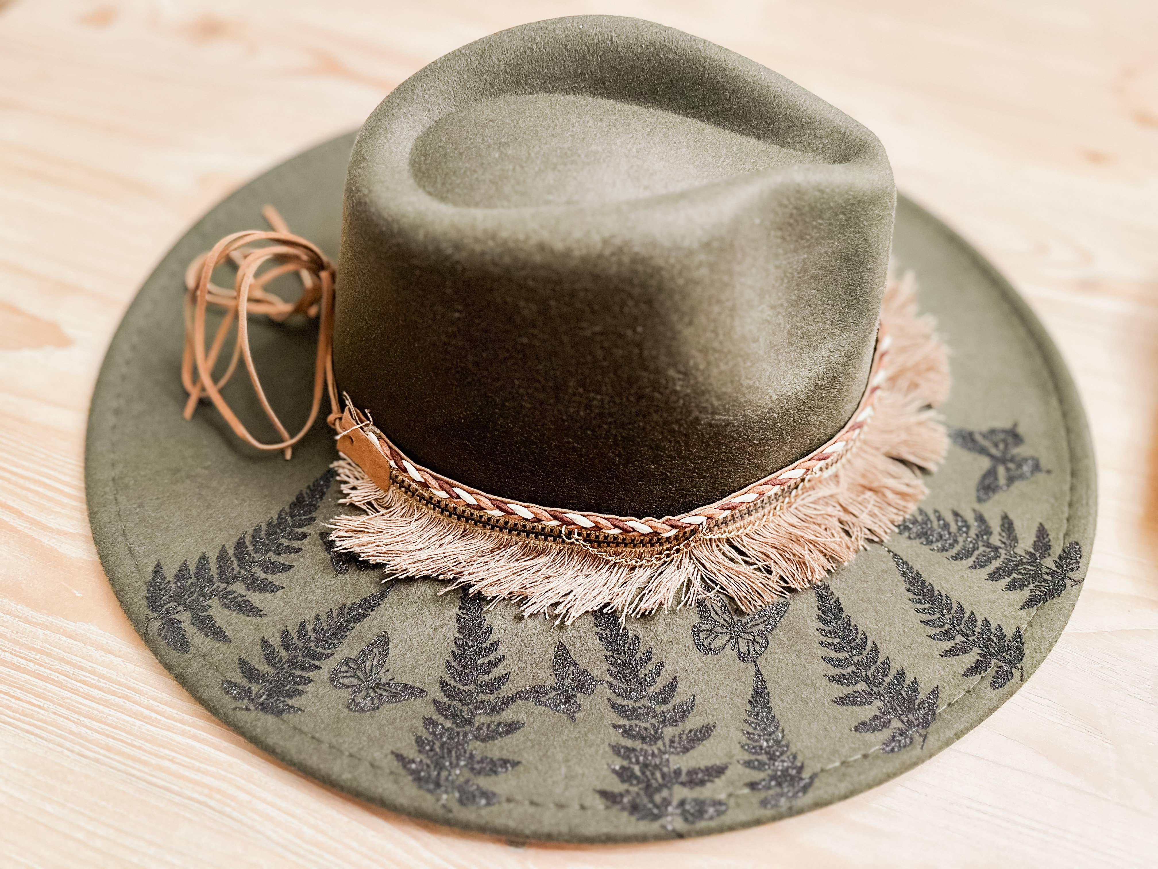 Wild Indigo - Wholesale Fedora - Women's - Western Burnt Hat Fern and Butterfly Design4